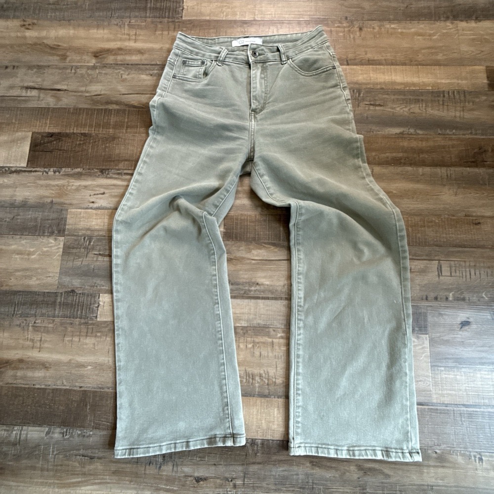 Q2 Premium Denim sage green wide-leg denim jeans Sz M